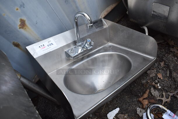 Eagle HSA-10-F-LRS Stainless Steel Commercial Single Bay Wall Mount Sink w/ Faucet, Handles and Side Splash Guards. 19x15x22 - Image 2 of 4