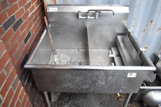 Stainless Steel Commercial 2 Bay Sink w/ Faucet and Handles. 43x33.5x44. Bays 20x30x15 - Image 1 of 5