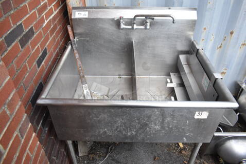 Stainless Steel Commercial 2 Bay Sink w/ Faucet and Handles. 43x33.5x44. Bays 20x30x15