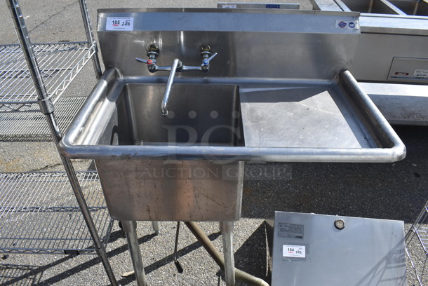 Stainless Steel Single Bay Sink w/ Right Side Drain Board, Faucet and Handles. 39x24x45 - Image 1 of 5