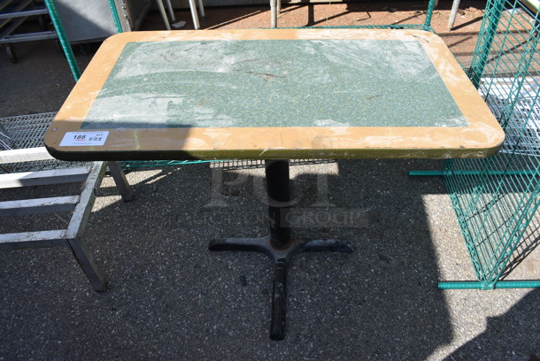 Green and Wood Pattern Dining Table on Black Metal Table Base. 42x24x28 - Image 3 of 3