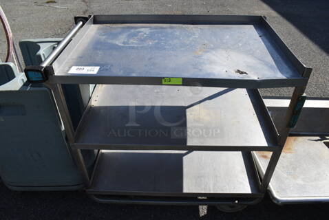Metal Commercial 3 Tier Cart w/ Push Handle on Commercial Casters. 38.5x21x36.5
