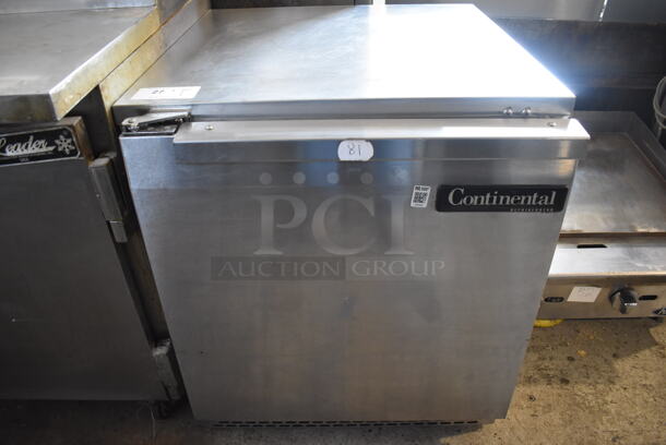 Continental UC27 Stainless Steel Commercial Single Door Undercounter Cooler on Commercial Casters. 115 Volts, 1 Phase. 28x30.5x32. Tested and Powers On But Does Not Get Cold - Image 1 of 5