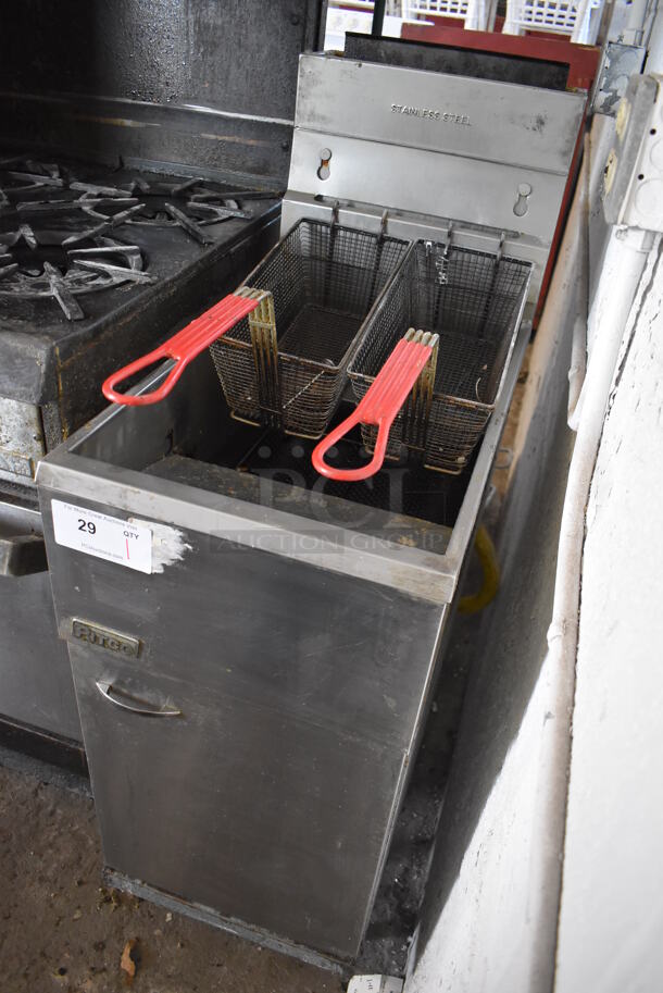 204 Pitco Frialator 40D Stainless Steel Commercial Floor Style Natural Gas Powered Deep Fat Fryer w/ 2 Metal Fry Baskets. 115,000 BTU. 15.5x30x47.5 - Image 2 of 6