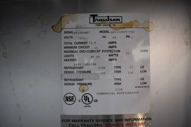 Traulsen ARI232HUT-FHG Stainless Steel Commercial 2 Door Roll In Rack Cooler Merchandiser. 115 Volts, 1 Phase. 68x34x89. Tested and Powers On But Does Not Get Cold - Image 8 of 9