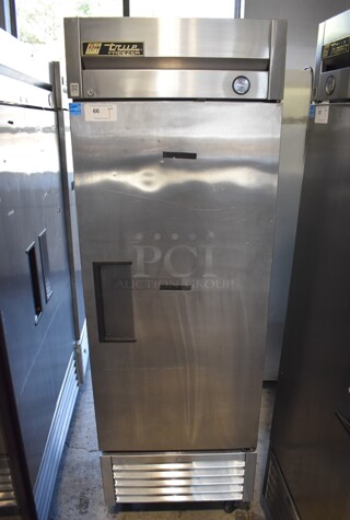 2013 True T-23F ENERGY STAR Stainless Steel Commercial Single Door Reach In Freezer w/ Poly Coated Racks on Commercial Casters. 115 Volts, 1 Phase. 27x30x83. Tested and Working!