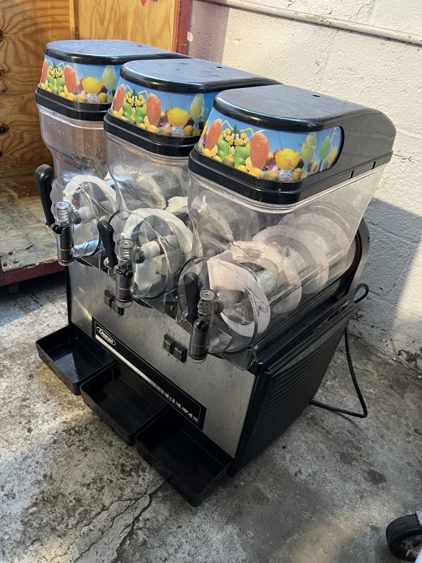 Omega OFS30 Stainless Steel Commercial Countertop 3 Hopper Slushie Machine in Wooden Box. 110 Volts, 1 Phase.  23x19x30.5. Tested and Does Not Power On - Image 5 of 9