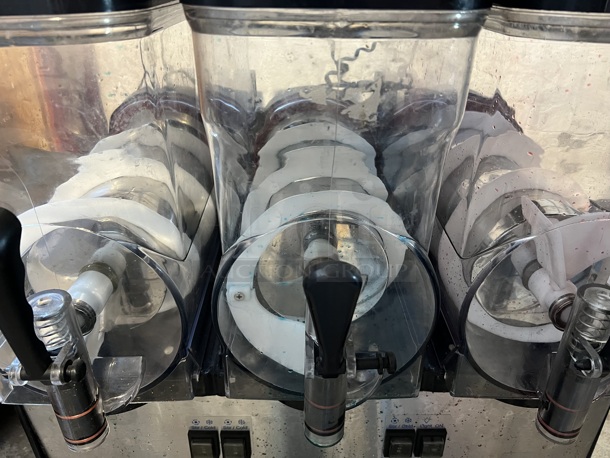 Omega OFS30 Stainless Steel Commercial Countertop 3 Hopper Slushie Machine in Wooden Box. 110 Volts, 1 Phase.  23x19x30.5. Tested and Does Not Power On - Image 8 of 9