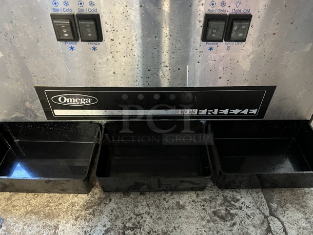 Omega OFS30 Stainless Steel Commercial Countertop 3 Hopper Slushie Machine in Wooden Box. 110 Volts, 1 Phase.  23x19x30.5. Tested and Does Not Power On - Image 9 of 9