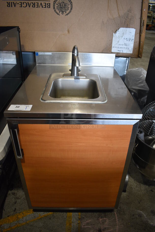 Duke Stainless Steel Commercial Counter w/ Sink Basin, Faucet and Wood Pattern Door. 24x34x41. Bay 10x11x6