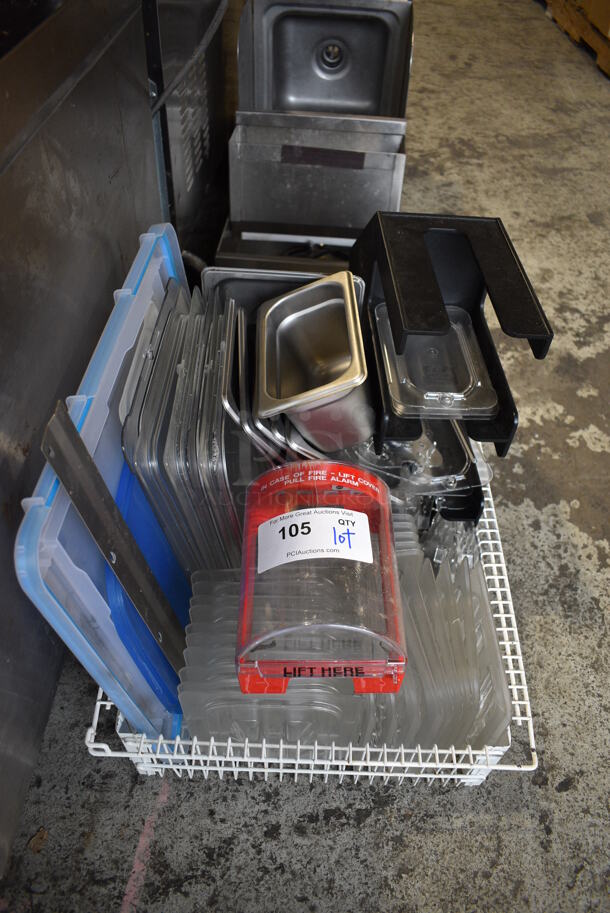 ALL ONE MONEY! Lot of Various Items Including Poly Lids and White Wire Basket - Image 1 of 4