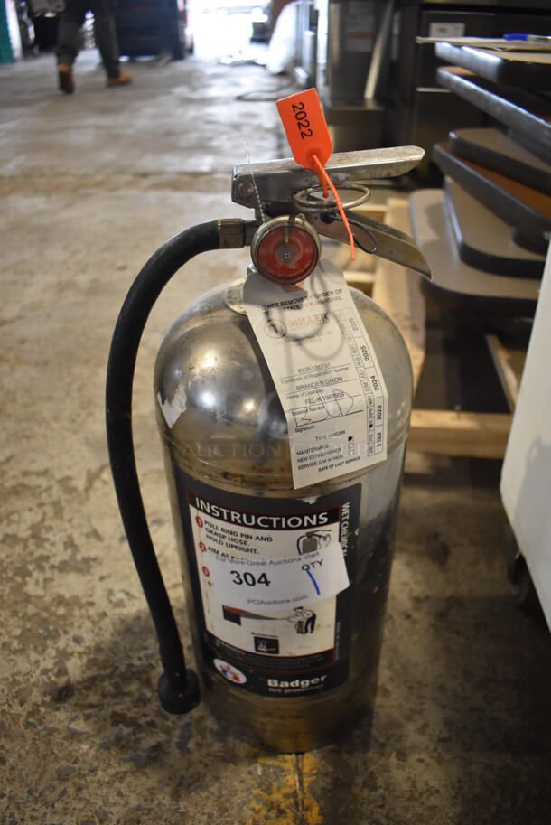 Badger Wet Chemical Fire Extinguisher. 8x7x20. Buyer Must Pick Up - We Will Not Ship This Item.  