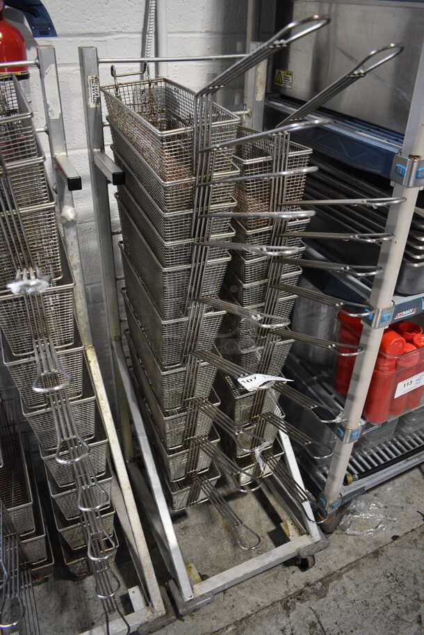 Metal Commercial Floor Style Fry Basket Dolly w/ 19 Metal Fry Baskets on Commercial Casters. 18x27x53 - Image 2 of 4