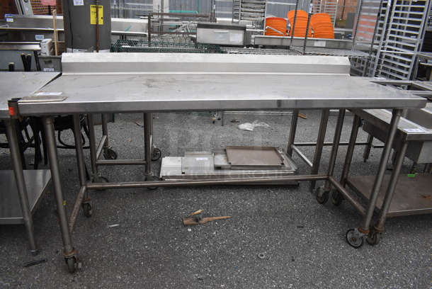 Stainless Steel Table w/ Commercial Can Opener Mount and Back Splash on Commercial Casters. 74x30x40.5