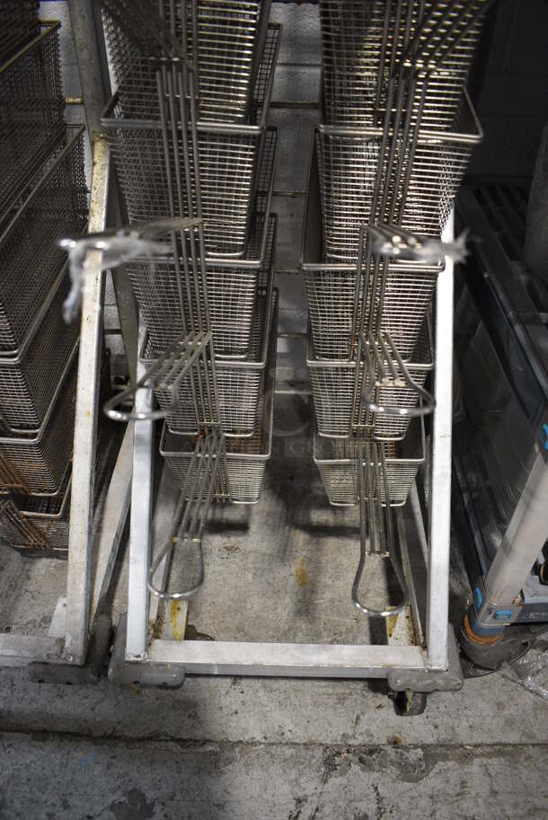 Metal Commercial Floor Style Fry Basket Dolly w/ 19 Metal Fry Baskets on Commercial Casters. 18x27x53 - Image 4 of 4
