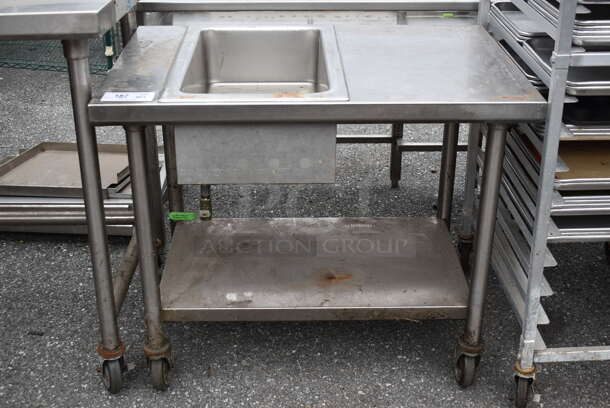 Stainless Steel Counter w/ Insert and Under Shelf on Commercial Casters. 36x24x31