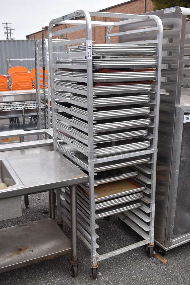 Metal Commercial Pan Transport Rack w/ 82 Metal Half Size Baking Pans on Commercial Caster. 20.5x26x68 - Image 2 of 5