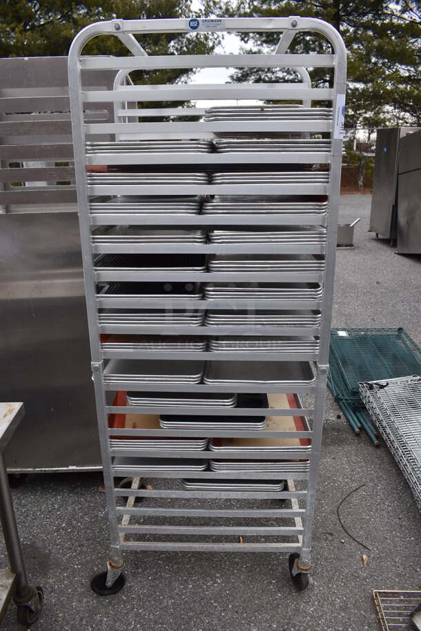 Metal Commercial Pan Transport Rack w/ 82 Metal Half Size Baking Pans on Commercial Caster. 20.5x26x68 - Image 3 of 5