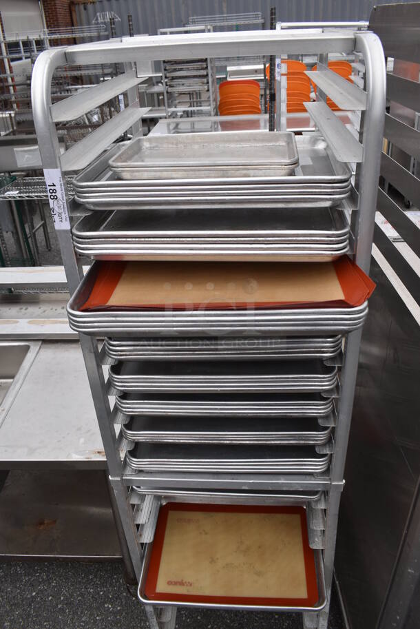 Metal Commercial Pan Transport Rack w/ 82 Metal Half Size Baking Pans on Commercial Caster. 20.5x26x68 - Image 5 of 5