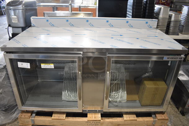 BRAND NEW SCRATCH AND DENT! Beverage Air WTR60AHC-25-FIP Stainless Steel Commercial Worktop 2 Door Back Bar Cooler Merchandiser. 115 Volts, 1 Phase. 60x29x34. Tested and Working! - Image 1 of 10