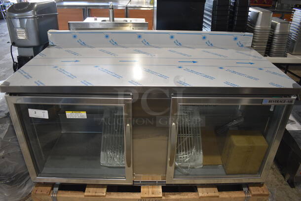 BRAND NEW SCRATCH AND DENT! Beverage Air WTR60AHC-25-FIP Stainless Steel Commercial Worktop 2 Door Back Bar Cooler Merchandiser. 115 Volts, 1 Phase. 60x29x34. Tested and Working! - Image 2 of 10