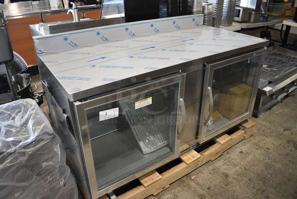 BRAND NEW SCRATCH AND DENT! Beverage Air WTR60AHC-25-FIP Stainless Steel Commercial Worktop 2 Door Back Bar Cooler Merchandiser. 115 Volts, 1 Phase. 60x29x34. Tested and Working! - Image 3 of 10