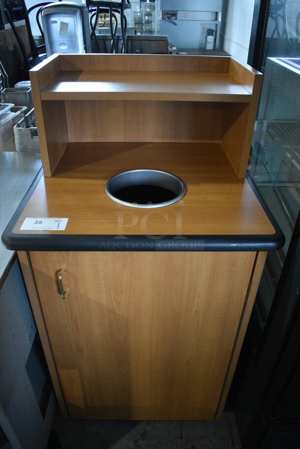 Wood Pattern Trash Can Shell w/ Trash Deposit Hole, Tray Return and Door. 25.5x25.5x48 - Image 1 of 6