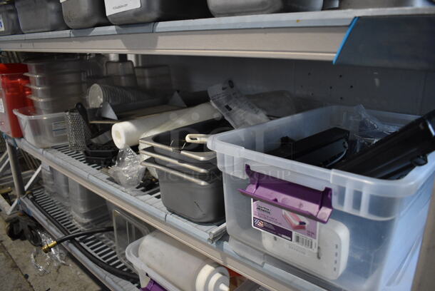 ALL ONE MONEY! Tier Lot of Various Items Including Poly Bins, Poly Condiment Bottles and Stainless Steel Drop In Bins - Image 1 of 6