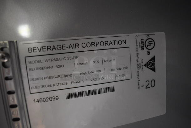 BRAND NEW SCRATCH AND DENT! Beverage Air WTR60AHC-25-FIP Stainless Steel Commercial Worktop 2 Door Back Bar Cooler Merchandiser. 115 Volts, 1 Phase. 60x29x34. Tested and Working! - Image 8 of 10