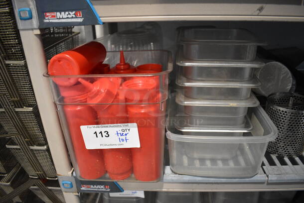 ALL ONE MONEY! Tier Lot of Various Items Including Poly Bins, Poly Condiment Bottles and Stainless Steel Drop In Bins - Image 5 of 6