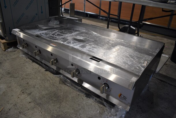 BRAND NEW SCRATCH AND DENT! Cooking Performance Group GT-CPG-60-NL Stainless Steel Commercial Countertop 60" Natural Gas Flat Top Griddle with Thermostatic Controls. 150,000 BTU. Tested and Working! - Image 2 of 6