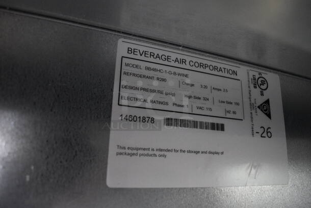 BRAND NEW SCRATCH AND DENT! Beverage-Air BB48HC-1-G-B-WINE Stainless Steel Commercial 48" Back Bar 2 Door Cooler Merchandiser. See Pictures For Glass Damage to Left Door. 115 Volts, 1 Phase. 48x23.5x34. Tested and Working! - Image 8 of 8