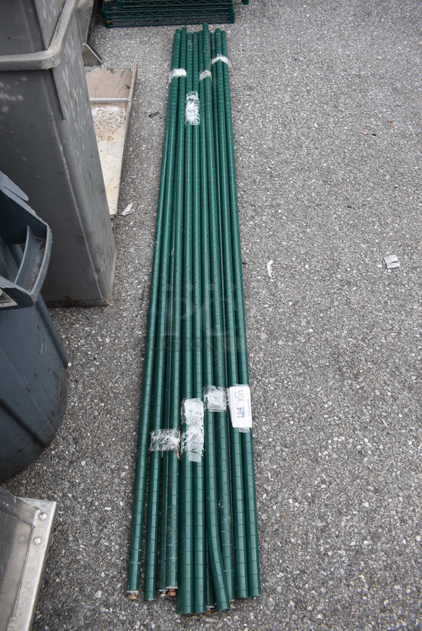 ALL ONE MONEY! Lot of 16 Green Finish Wire Shelving Unit Poles. 86" - Image 2 of 5