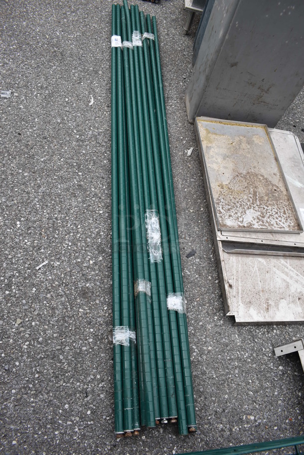 ALL ONE MONEY! Lot of 16 Green Finish Wire Shelving Unit Poles. 86" - Image 3 of 5