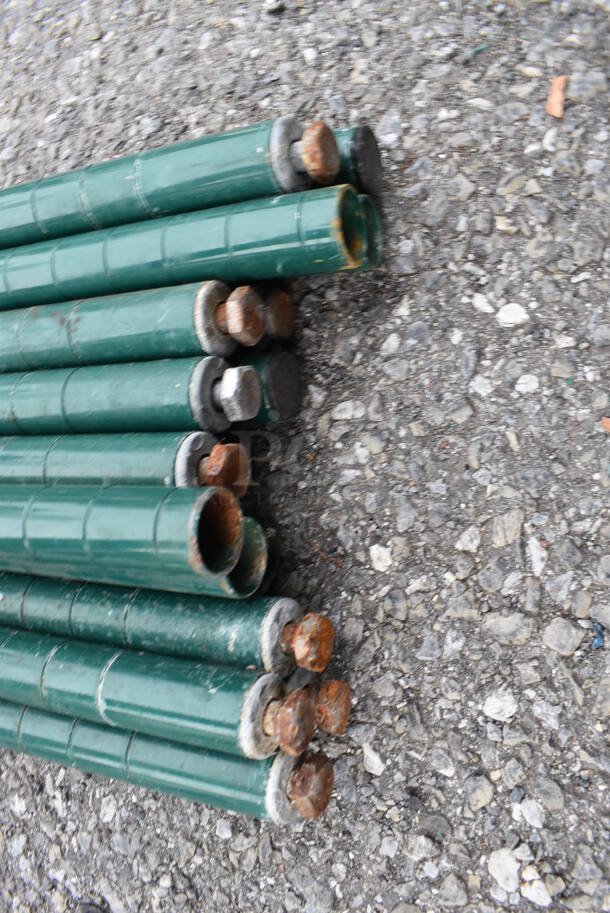 ALL ONE MONEY! Lot of 16 Green Finish Wire Shelving Unit Poles. 86" - Image 4 of 5