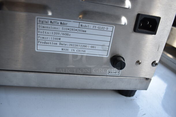 LIKE NEW! FY-GL02-D Stainless Steel Commercial Countertop Electric Powered Waffle Maker. 120 Volts, 1 Phase. 11.5x20x9.5. Tested and Working! - Image 7 of 7