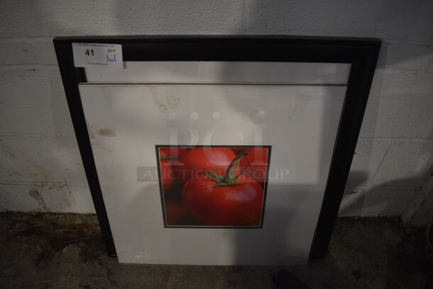 Framed Picture of Cucumber Slices and Print of Tomato. 26x1x26