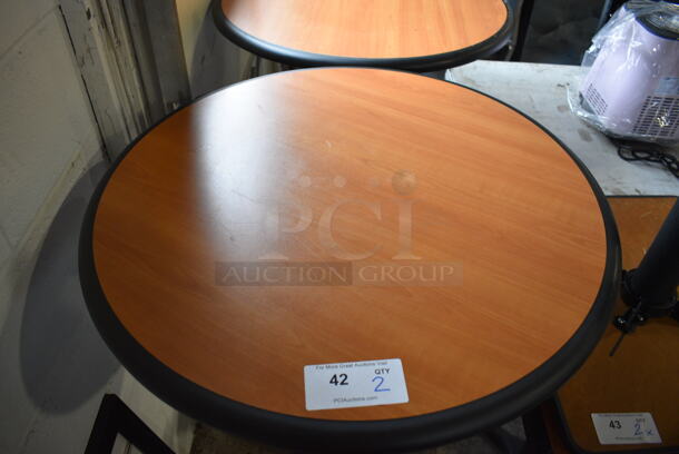 2 Wood Pattern Round Bar Height Table on Black Metal Table Base. 30x30x42 - Image 3 of 5