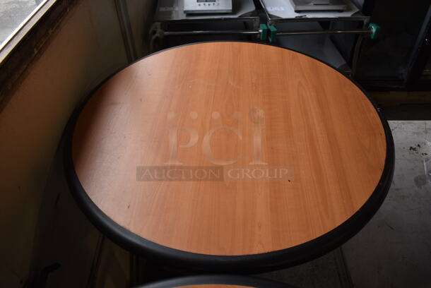 2 Wood Pattern Round Bar Height Table on Black Metal Table Base. 30x30x42 - Image 4 of 5