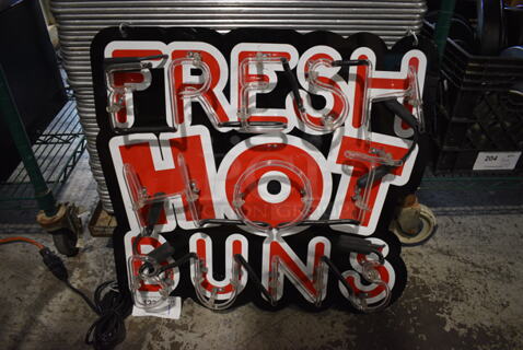 Fresh Hot Buns Neon Light Up Sign. Buyer Must Pick Up - We Will Not Ship This Item. 22x3x23. Tested and Does Not Power On