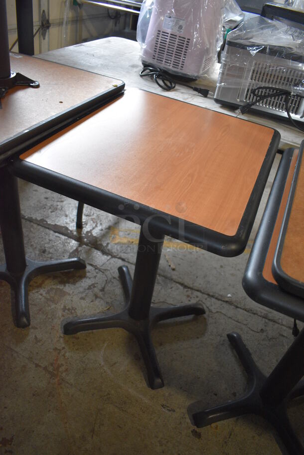 2 Wood Pattern Dining Height Table on Black Metal Table Base. Stock Picture - Cosmetic Condition May Vary. 20x24x30. 2 Times Your Bid! - Image 2 of 4