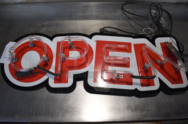 Open Neon Light Up Sign. Buyer Must Pick Up - We Will Not Ship This Item. 30x4x10. Tested and Does Not Power On
