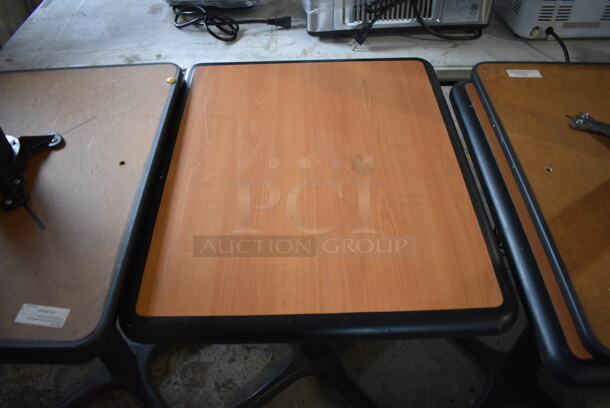 2 Wood Pattern Dining Height Table on Black Metal Table Base. Stock Picture - Cosmetic Condition May Vary. 20x24x30. 2 Times Your Bid! - Image 3 of 4