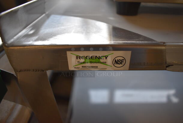 BRAND NEW SCRATCH AND DENT! Regency Stainless Steel Commercial Three Tier 18 Gauge 430 Stainless Steel Utility Cart on Commercial Casters. 22x38.5x34
 - Image 4 of 4