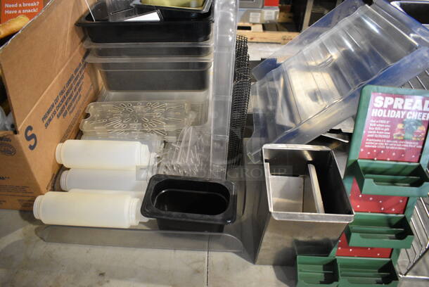 ALL ONE MONEY! Tabletop Lot of Various Items Including Stainless Steel Drop In Bins, Poly Condiment Bottles and Fake Display Pretzels - Image 3 of 8