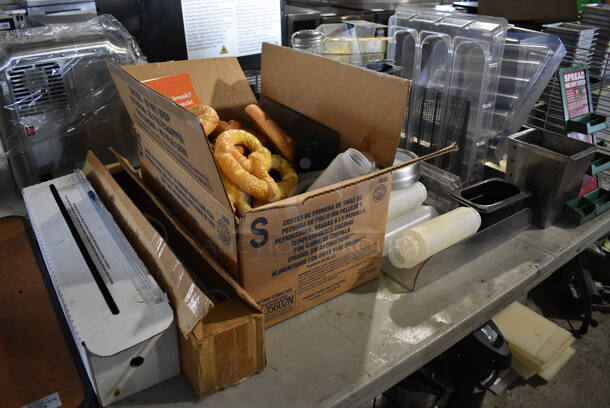 ALL ONE MONEY! Tabletop Lot of Various Items Including Stainless Steel Drop In Bins, Poly Condiment Bottles and Fake Display Pretzels - Image 8 of 8