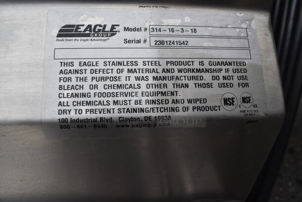 BRAND NEW SCRATCH AND DENT! Eagle 314-16-3-18 Stainless Steel Commercial 3 Bay Sink w/ Dual Drain Boards. 90x27.5x22. Bays 16x20x12. Drain Boards 16x23x1 - Image 4 of 7