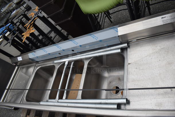 BRAND NEW SCRATCH AND DENT! Eagle 314-16-3-18 Stainless Steel Commercial 3 Bay Sink w/ Dual Drain Boards. 90x27.5x22. Bays 16x20x12. Drain Boards 16x23x1 - Image 7 of 7