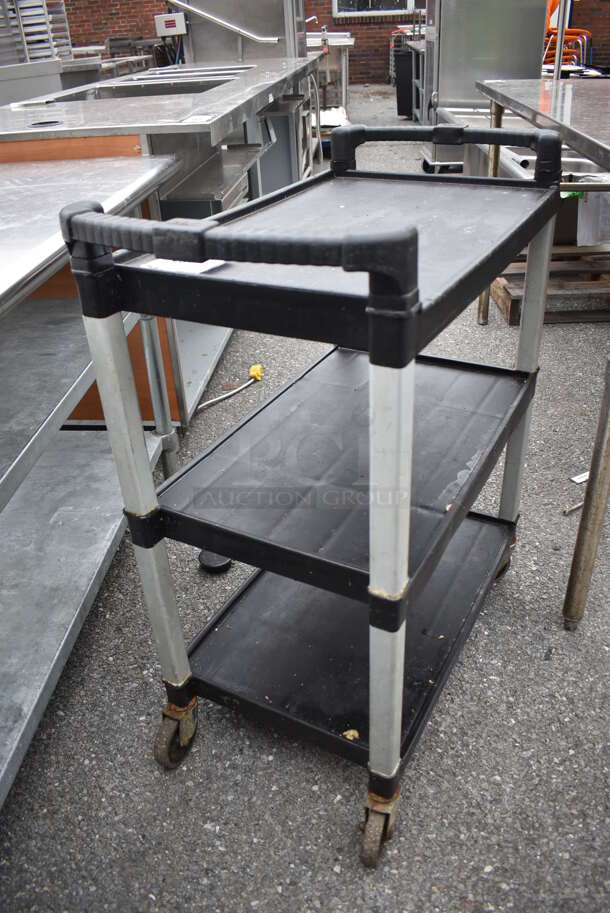 Black Poly 3 Tier Cart on Commercial Casters. 16x31x36