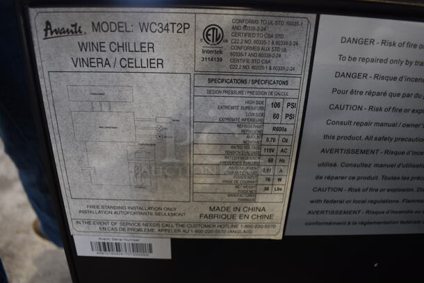 BRAND NEW SCRATCH AND DENT! Avanti WC34T2P Metal Commercial Mini Cooler Merchandiser. 115 Volts, 1 Phase. 19x19x33. Tested and Working! - Image 5 of 5